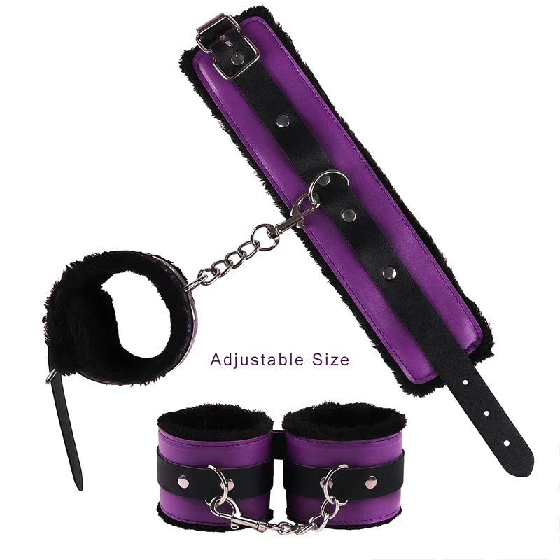 Goods For Couple Games Bondage Equipment Adults Set Sexy Leather Plush Handcuffs Blindfold Spanking Soft Whips Tying Cotton Rope