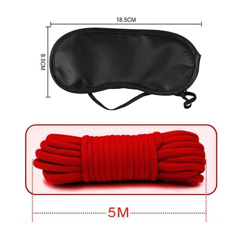 Goods For Couple Games Bondage Equipment Adults Set Sexy Leather Plush Handcuffs Blindfold Spanking Soft Whips Tying Cotton Rope