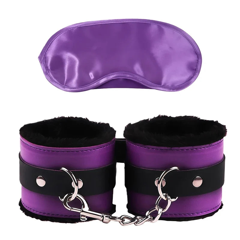 Goods For Adults Set Sexy Leather Plush Handcuffs Blindfold Spanking Soft Whips Tying Cotton Rope Couple Games Bondage Equipment