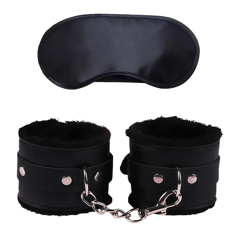 Goods For Adults Set Sexy Leather Plush Handcuffs Blindfold Spanking Soft Whips Tying Cotton Rope Couple Games Bondage Equipment