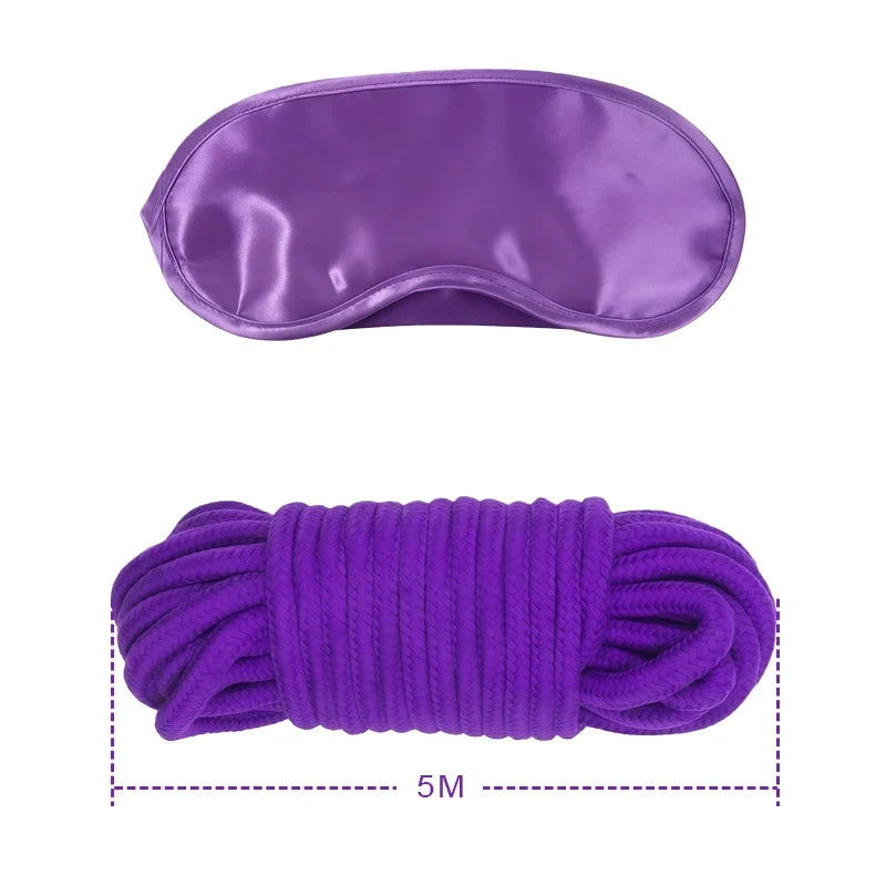 Goods For Couple Games Bondage Equipment Adults Set Sexy Leather Plush Handcuffs Blindfold Spanking Soft Whips Tying Cotton Rope