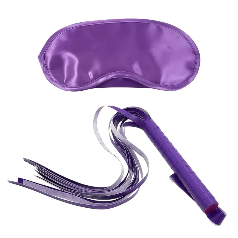 Goods For Adults Set Sexy Leather Plush Handcuffs Blindfold Spanking Soft Whips Tying Cotton Rope Couple Games Bondage Equipment