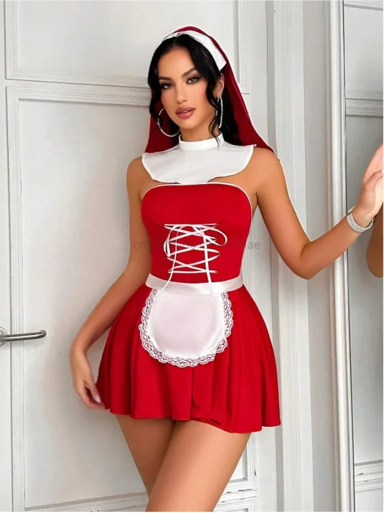 Sexy Woman Lingerie Babydoll Maid Dress Uniform Set Role Play Sexy Lingerie Cosplay Open Back Costume