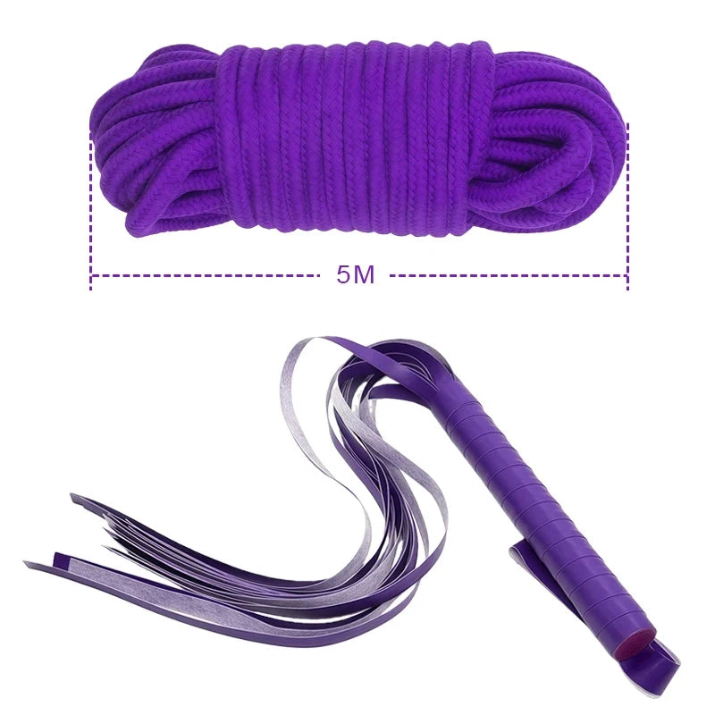 Goods For Couple Games Bondage Equipment Adults Set Sexy Leather Plush Handcuffs Blindfold Spanking Soft Whips Tying Cotton Rope