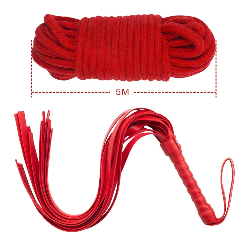 Goods For Couple Games Bondage Equipment Adults Set Sexy Leather Plush Handcuffs Blindfold Spanking Soft Whips Tying Cotton Rope