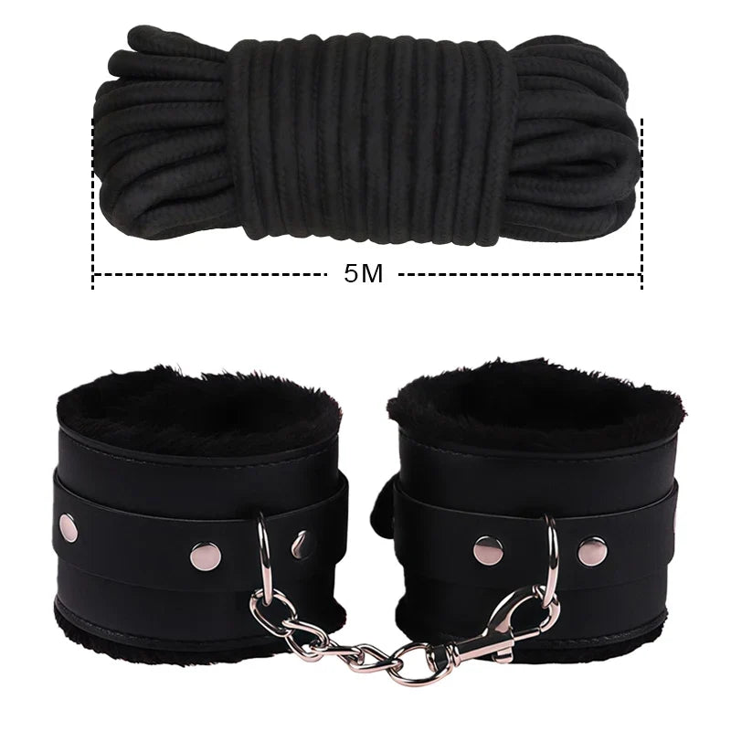 Goods For Couple Games Bondage Equipment Adults Set Sexy Leather Plush Handcuffs Blindfold Spanking Soft Whips Tying Cotton Rope