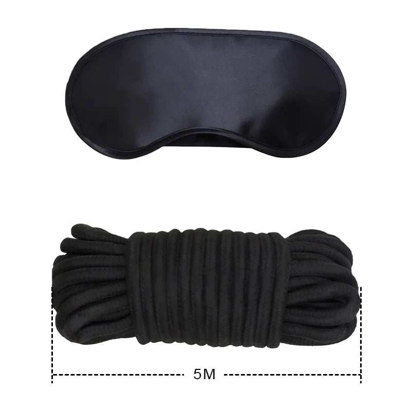 Goods For Adults Set Sexy Leather Plush Handcuffs Blindfold Spanking Soft Whips Tying Cotton Rope Couple Games Bondage Equipment